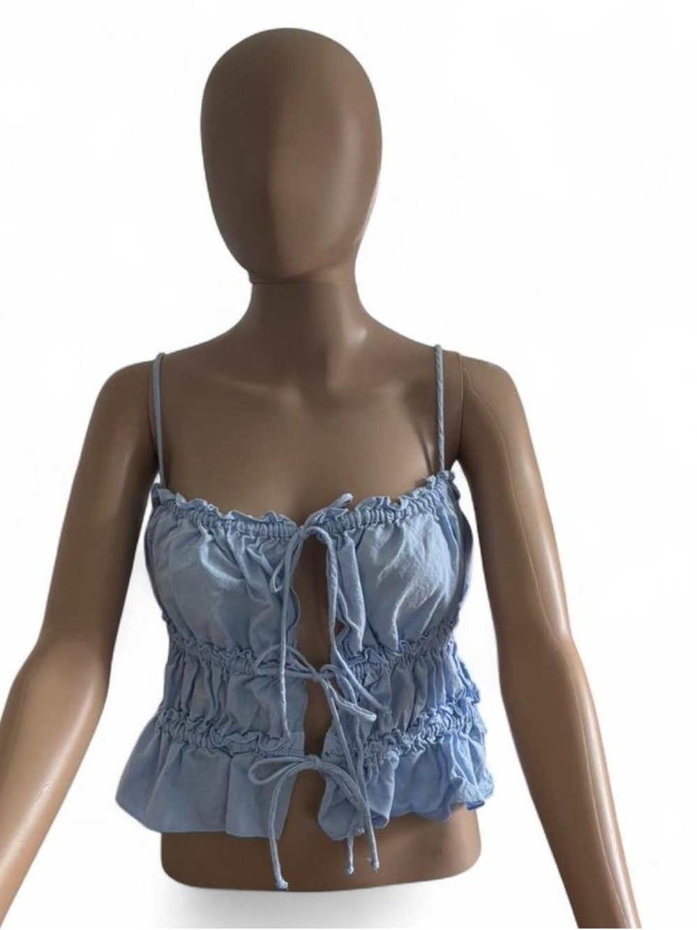 Zara Light Blue Ruched Tie-Front Crop Top
